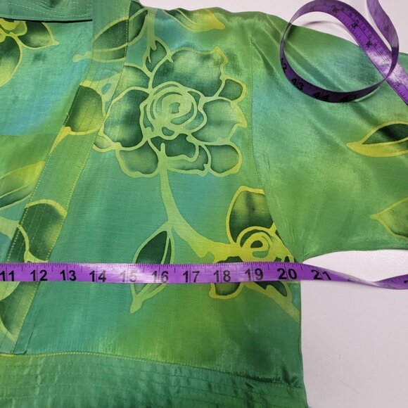 Green Floral Batik Tunic Blouse Top Size S/M - Picture 4 of 10